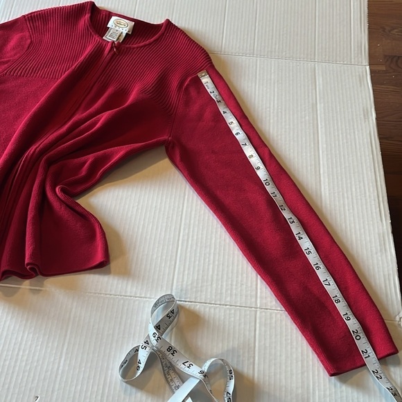 Talbots-M petite-red-rib detail,long sleeve, full zip,crewneck,cardigan sweater. - Picture 13 of 13
